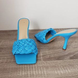 Marc Fisher Draya blue leather braided square toe slide heels